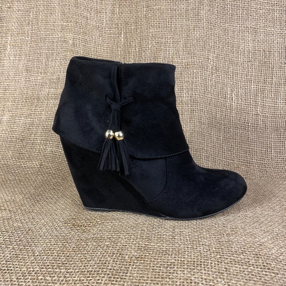 🛑SOLD🛑 booties wedges black suede size 10 - Picture 4 of 7